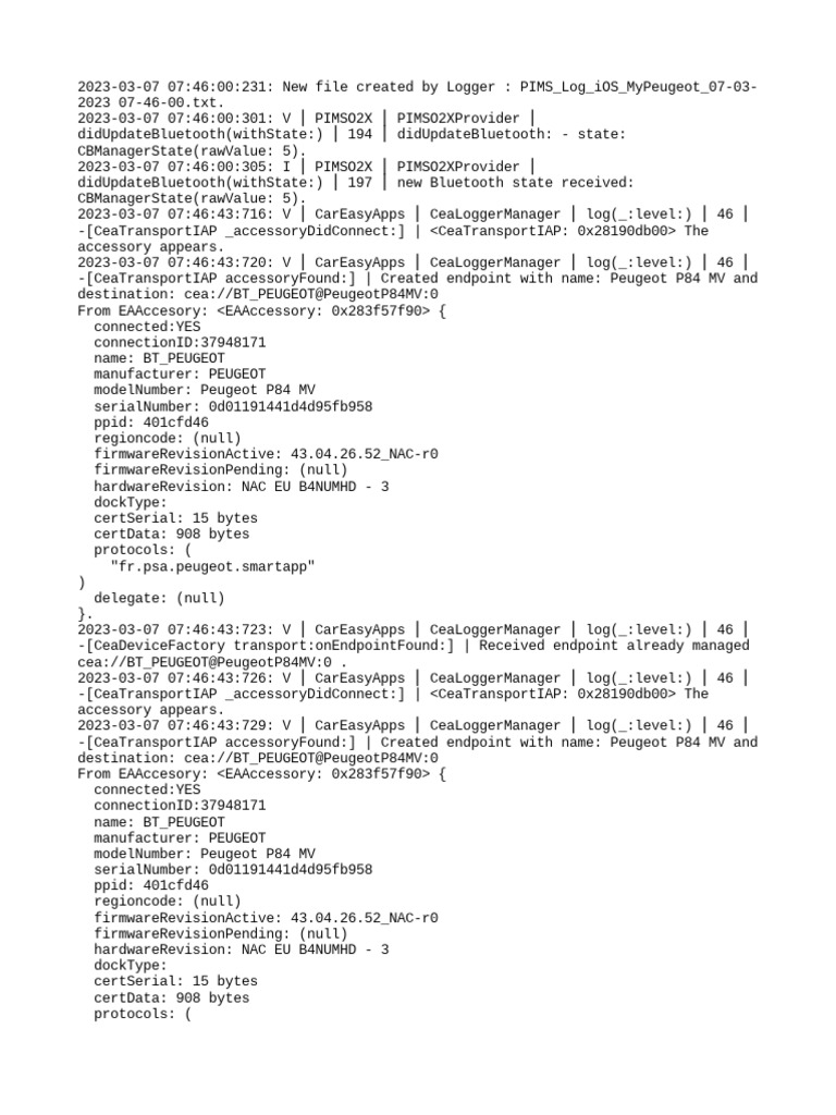 Peugeot P84 MV Bluetooth Log Data | PDF | Computer Hardware | Network ...