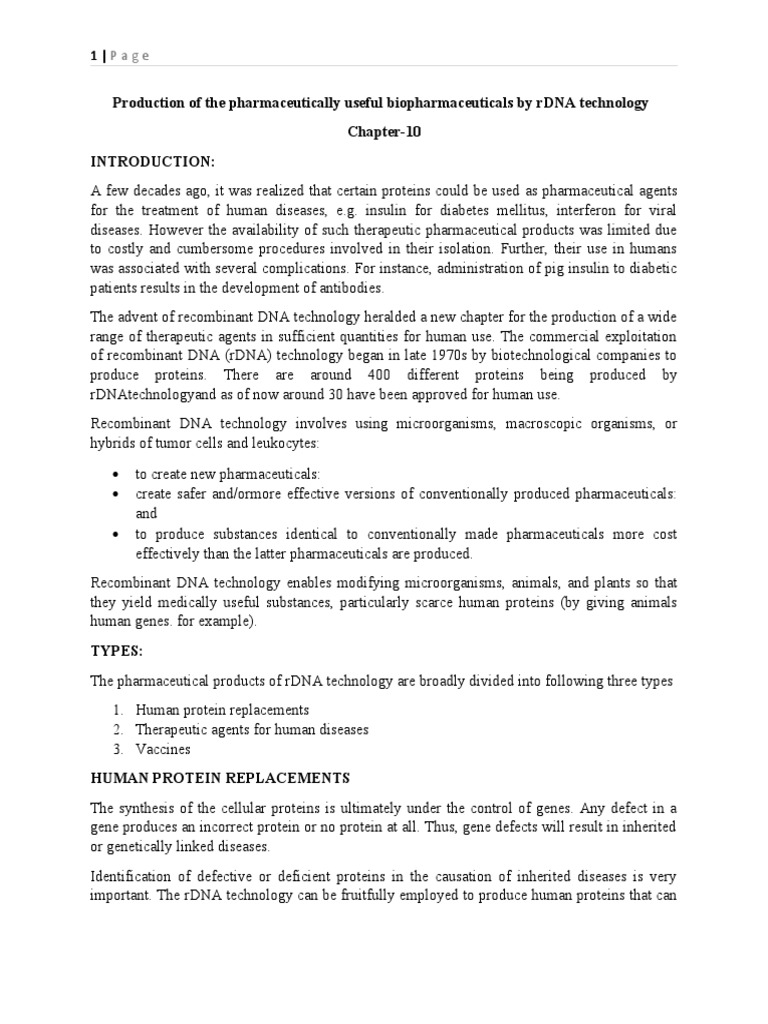 Production of The Pharmaceutically Useful Biopharmaceuticals by rDNA Technology PDF