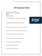 PBT Entrance Form and Interview Questions