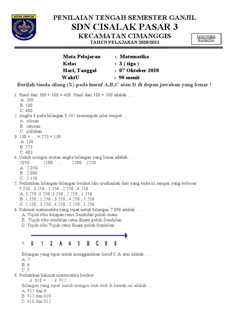 Soal Kelas 3 Matematika Pdf
