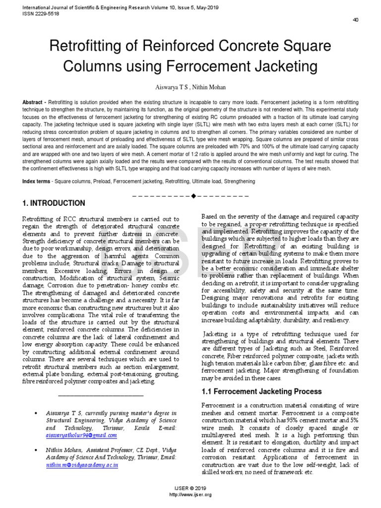 Retrofitting of Reinforced Concrete Columns Using Ferrocement Jacketing ...