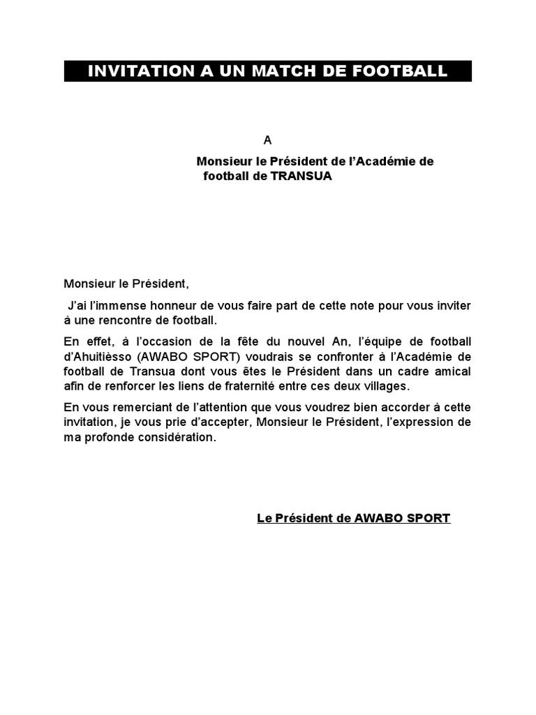 Invitation à un match amical de football | PDF