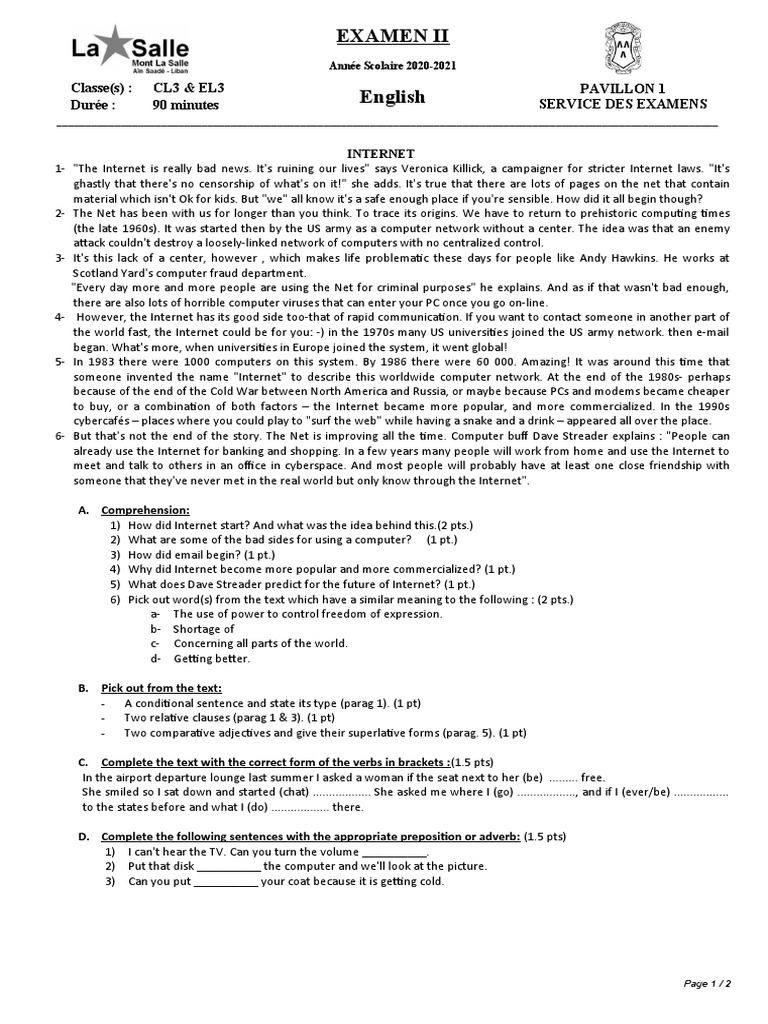 examen-ii-english-classe-s-cl3-el3-pavillon-1-service-des-examens