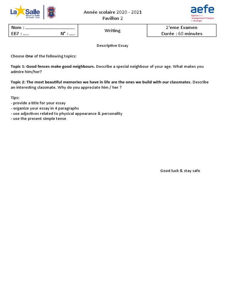 Grade 7 Writing Test PDF