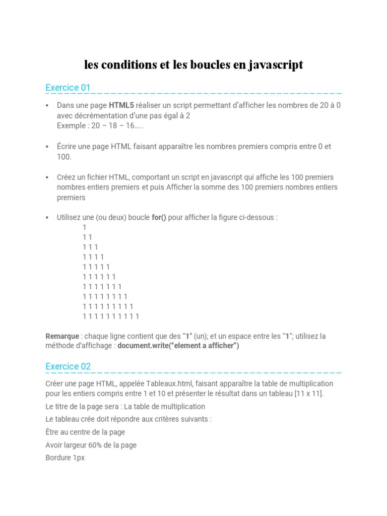 Exercices de JavaScript pour débutants | PDF | JavaScript | Html