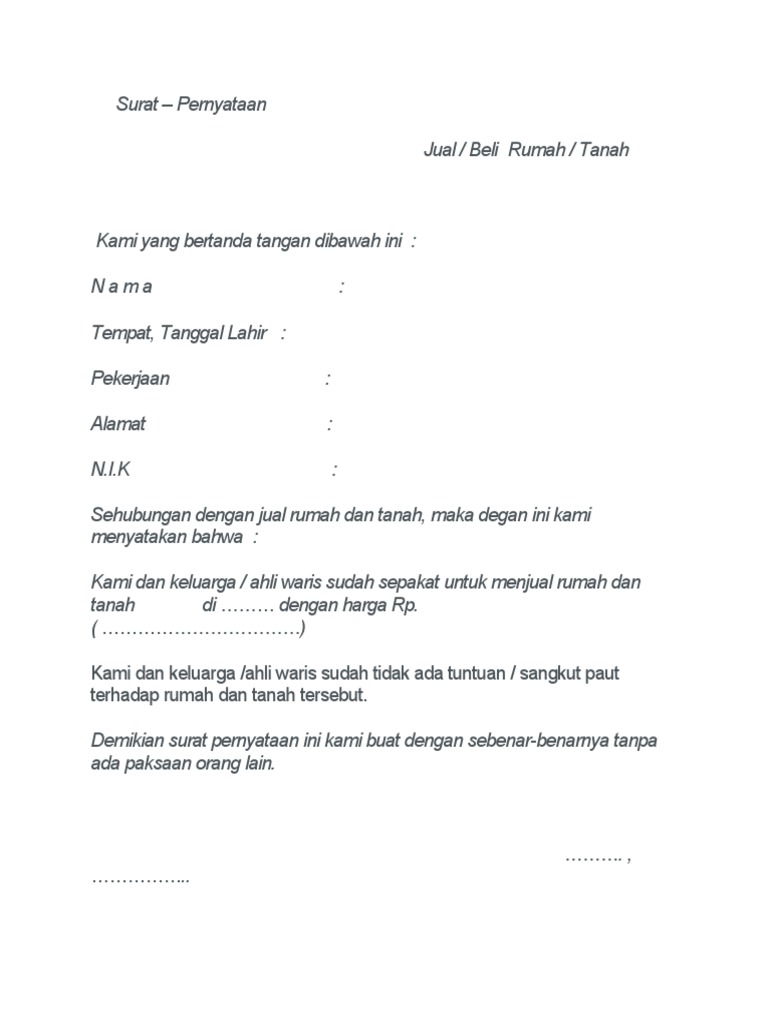SURAT JUAL BELI RUMAH | PDF