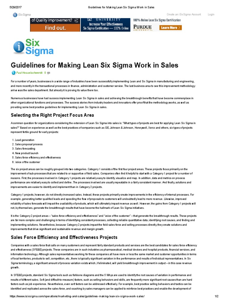 Lean Six Sigma in Sales Guidelines | PDF | Sales | Six Sigma