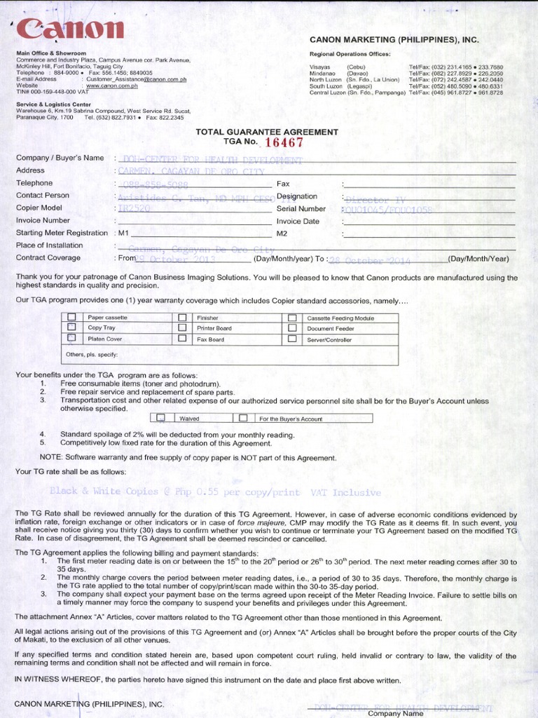 Canon Guarantee Agreement PDF