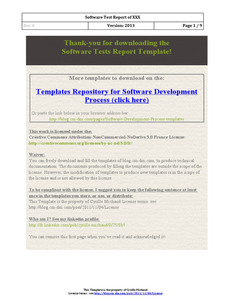Software Test Report Template 2013 | PDF | Software Testing | Software Bug