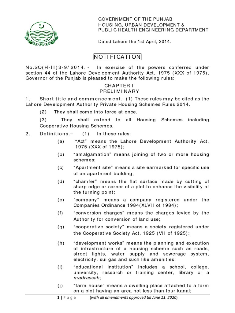 Lahore Private Housing Scheme Rules 2014 | PDF | Sewerage | Sewage