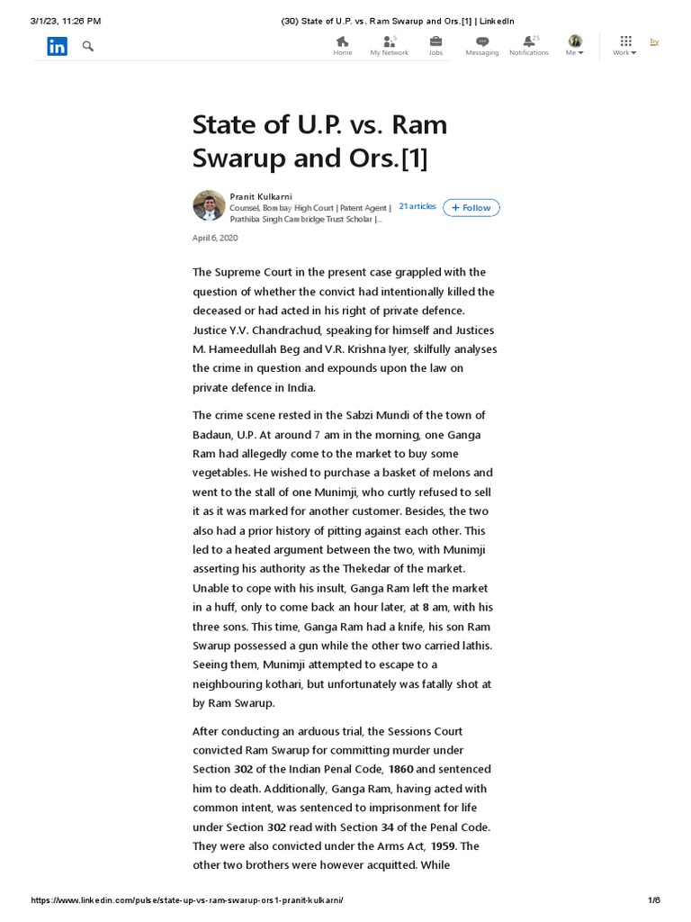 State of u p vs ram swarup and ors 1 linkedin pdf mens rea
