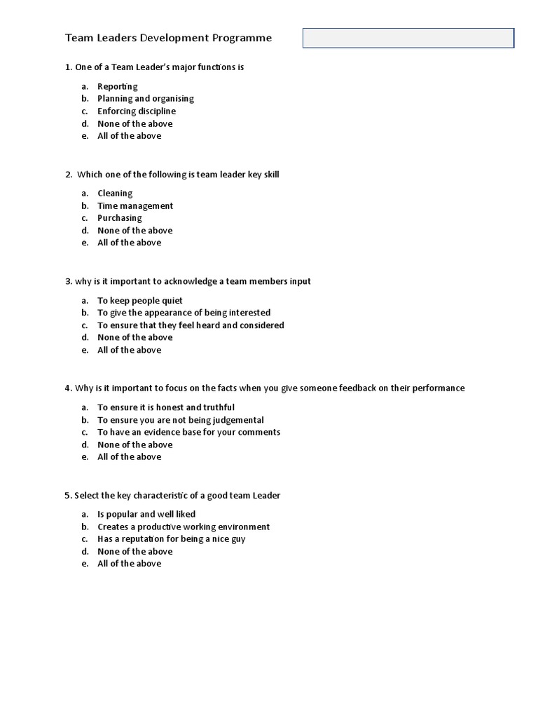 Team Leader Questions PDF