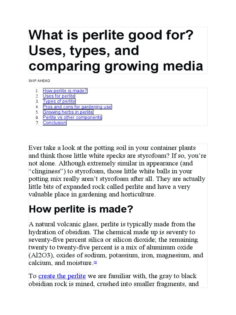 What Is Perlite Good For PDF Horticulture Materials