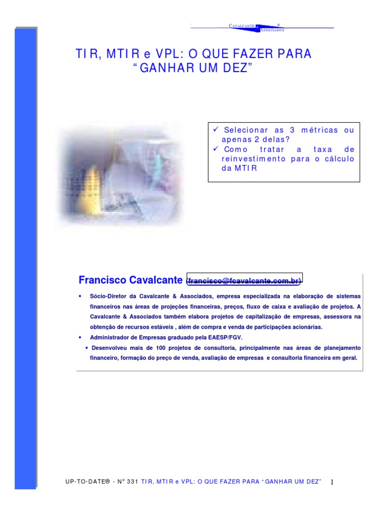 TIR, MTIR e VPL - o Que Fazer para Ganhar Um Dez | PDF | Valor Presente ...