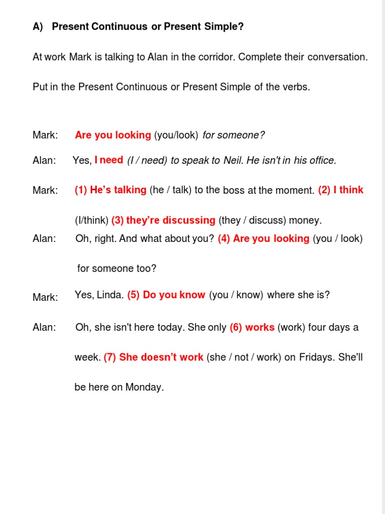 Present Simple vs. Present Continuous | PDF | Language Arts ...