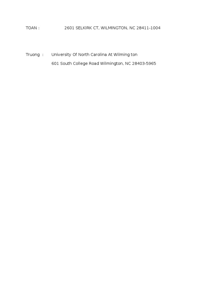 Wilmington NC Address Information | PDF