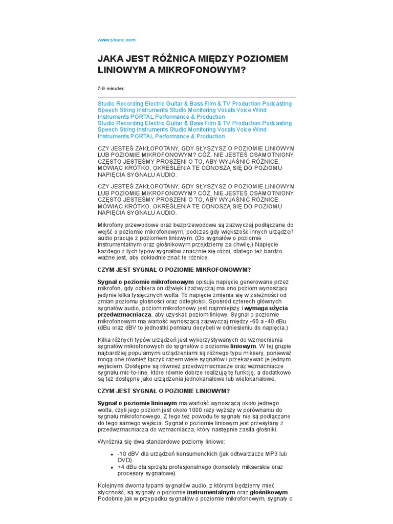 JAKA JEST RÓŻNICA MIĘDZY POZIOMEM LINIOWYM A MIKROFONOWYM - Reader View ...