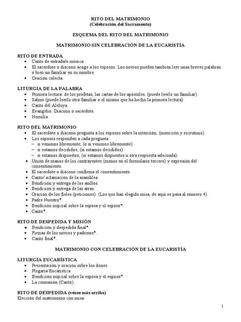 Rito del Matrimonio Católico | PDF | Misa (liturgia) | eucaristía