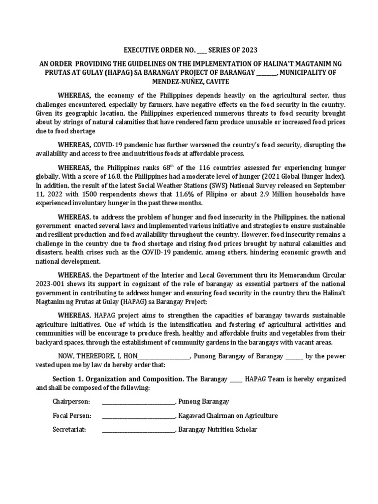 HAPAG Barangay Project Guidelines | PDF | Food Security | Hunger