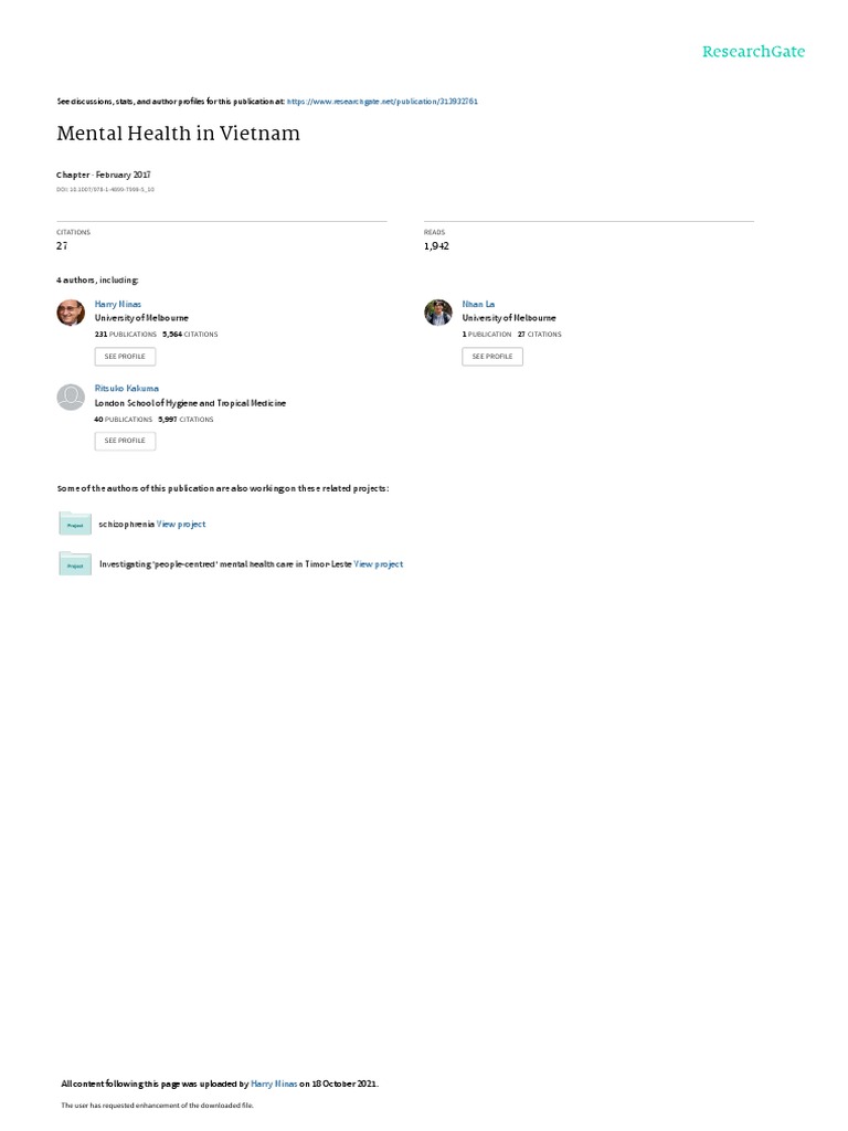 CH 10 Mental Healthin Vietnam | PDF | Psychiatry | Psychiatric Hospital