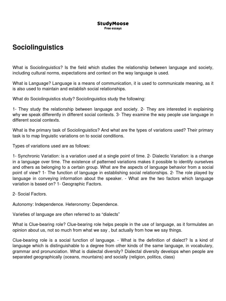Sociolinguistics PDF Dialect Sociolinguistics