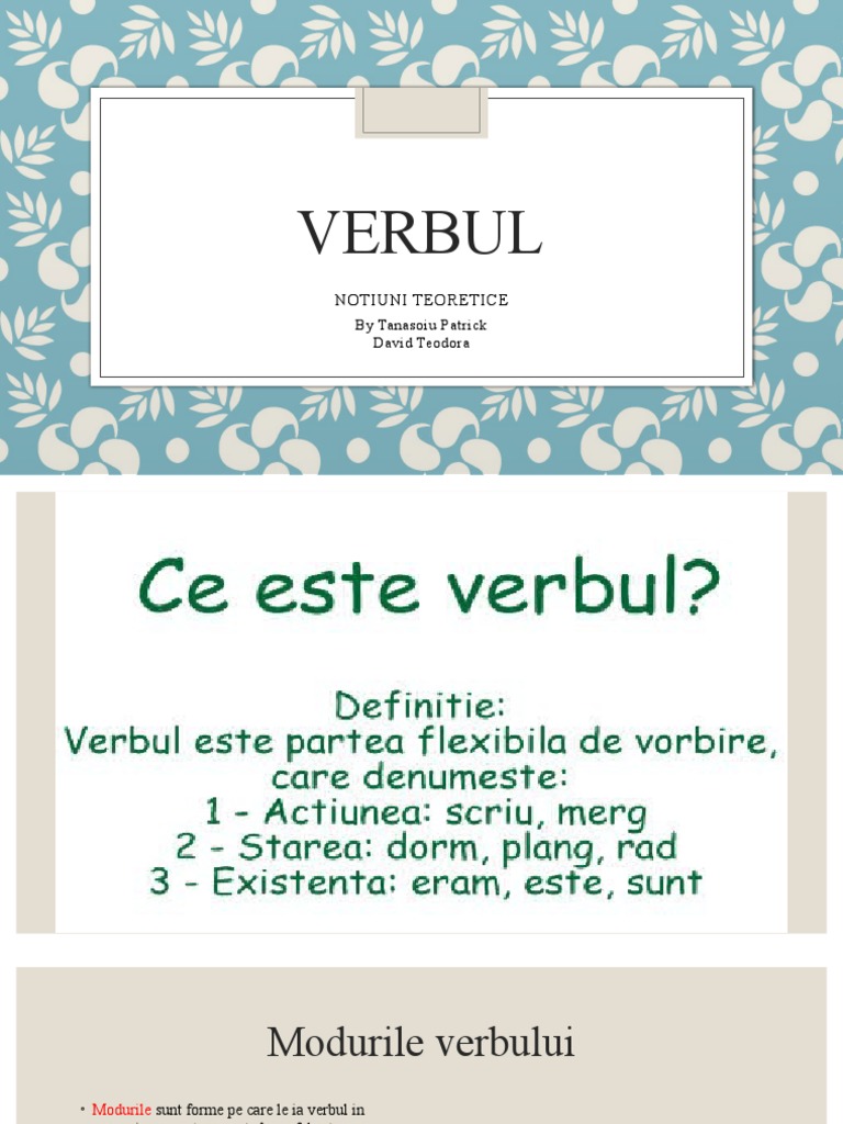 Verbul Prezentare Teo | PDF