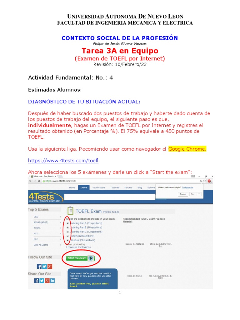 Tareas 3A (AF 4) TOEFL y 3B Competencias. en Equipo. CSP. 1S23 PDF ...