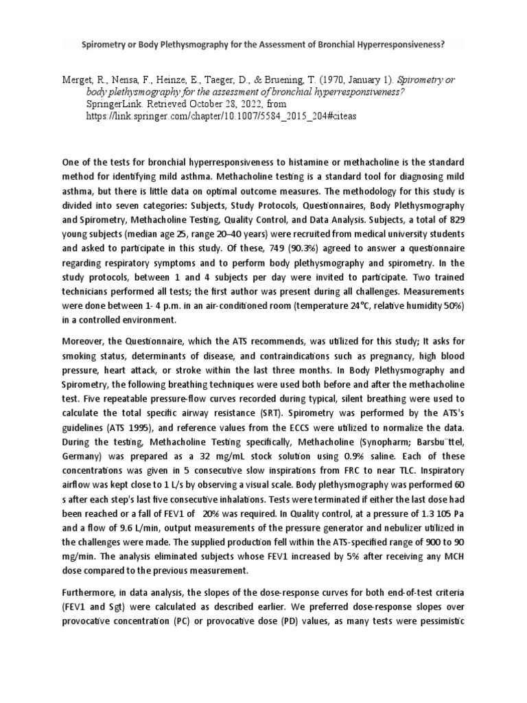 Spirometry or Body Plethysmography PDF Clinical Medicine Medical
