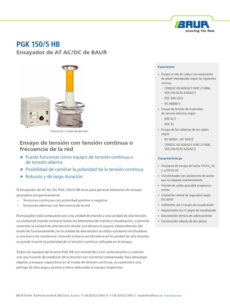 Guia Especificaciones Tecnicas HV PGK 150-5 HB - Baur | PDF | voltaje ...