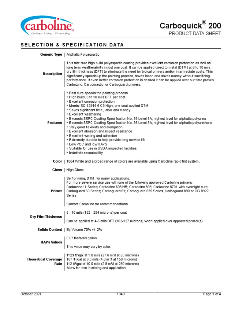 Carboquick 200 PDS PDF Humidity Corrosion