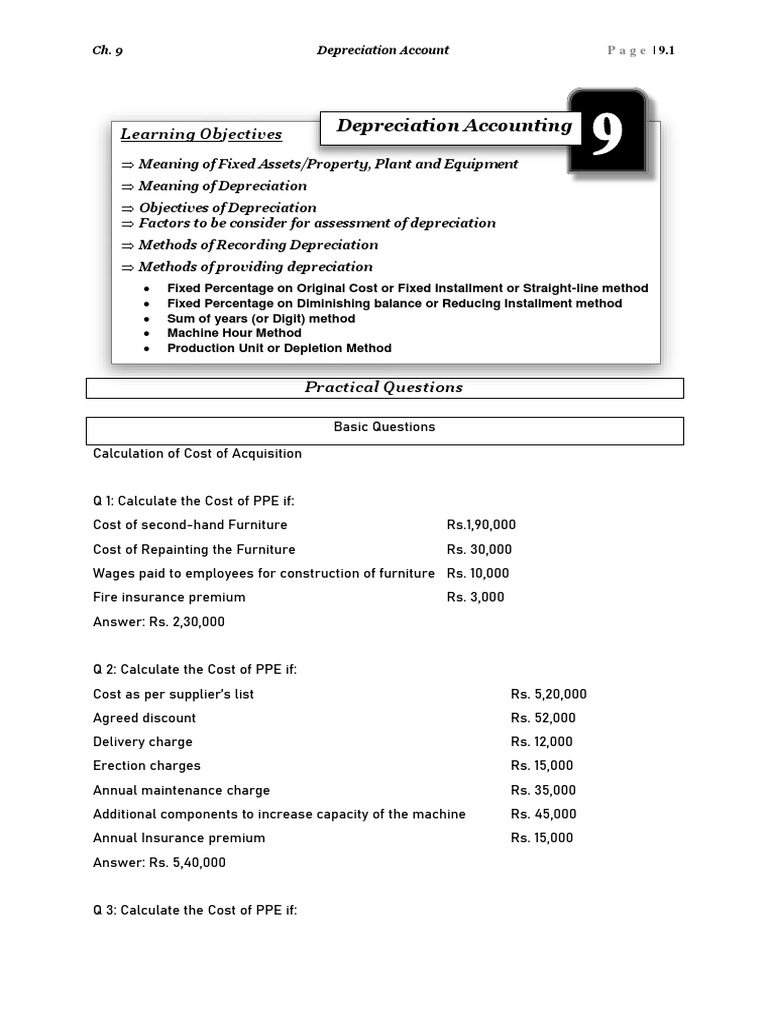 9 Depreciation 08 2022 Regular Ca Foundation Pdf Depreciation Cost