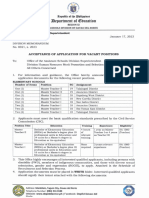 DM 0021 S. 2023 Acceptance of Application For Vacant Positions Master Teacher Ii and Master Teacher I