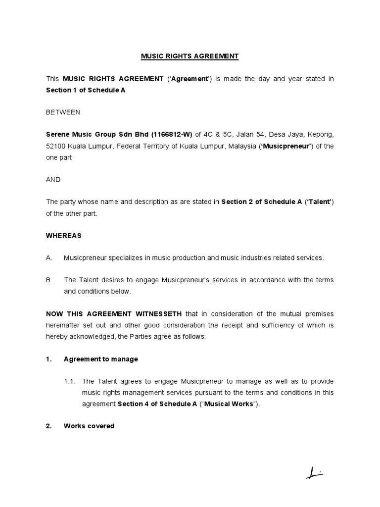 1MAY2022 - Hii Xiu Qi - MUSIC RIGHTS AGREEMENT PDF | PDF | Royalty ...