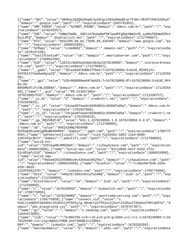 Analysis of cookies and tracking data collected by third party services