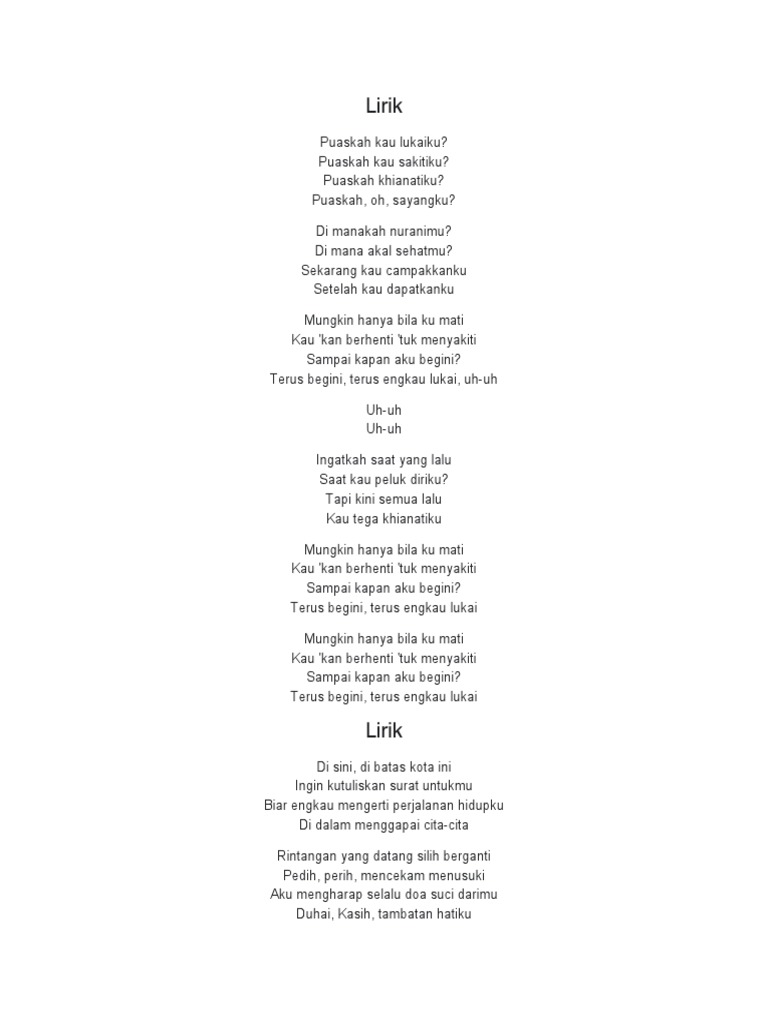 Lirik Lagu Cinta dan Kesedihan | PDF