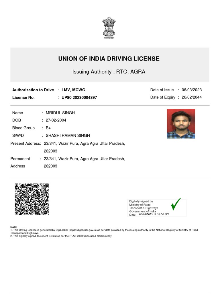 Union of India Driving License Details | PDF
