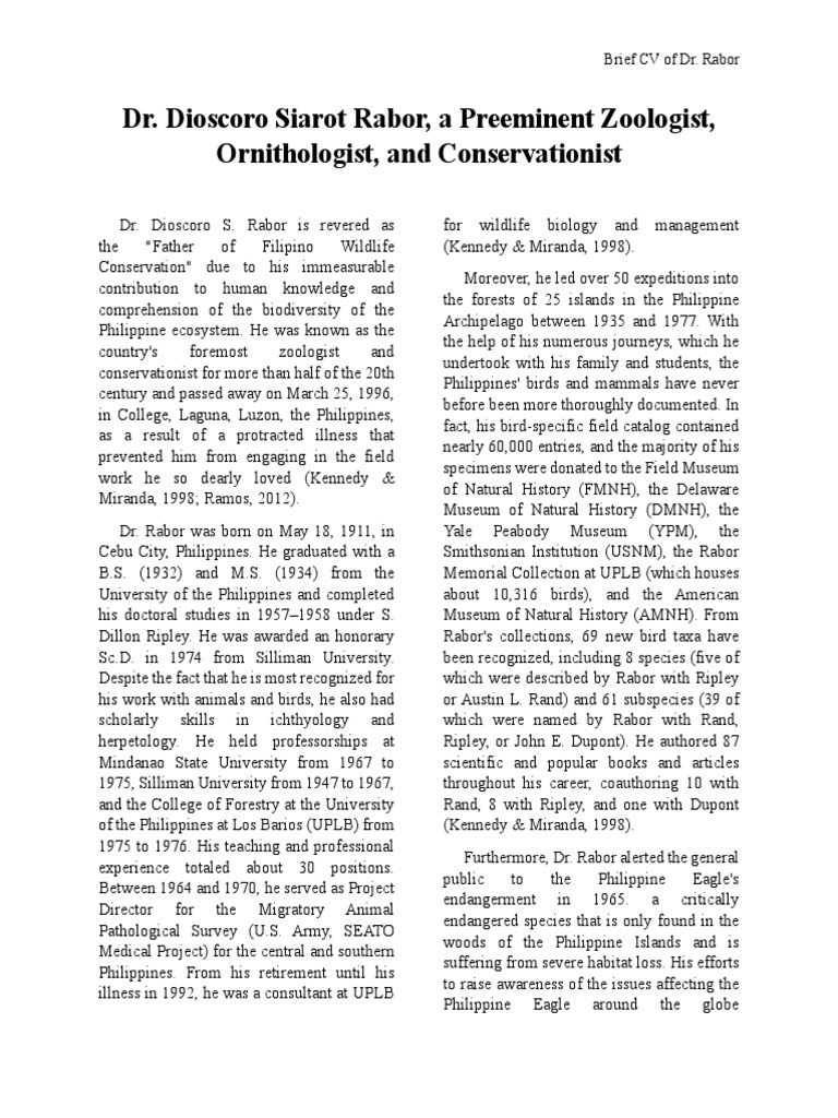 Legacy of Dr. Dioscoro Rabor | PDF | Conservation Biology | Organisms