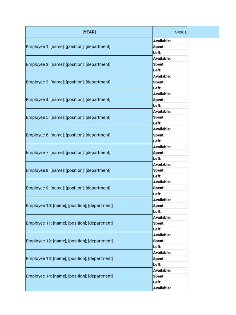 Simple Yearly Vacation Sick Leave Personal Leave Tracker Template | PDF