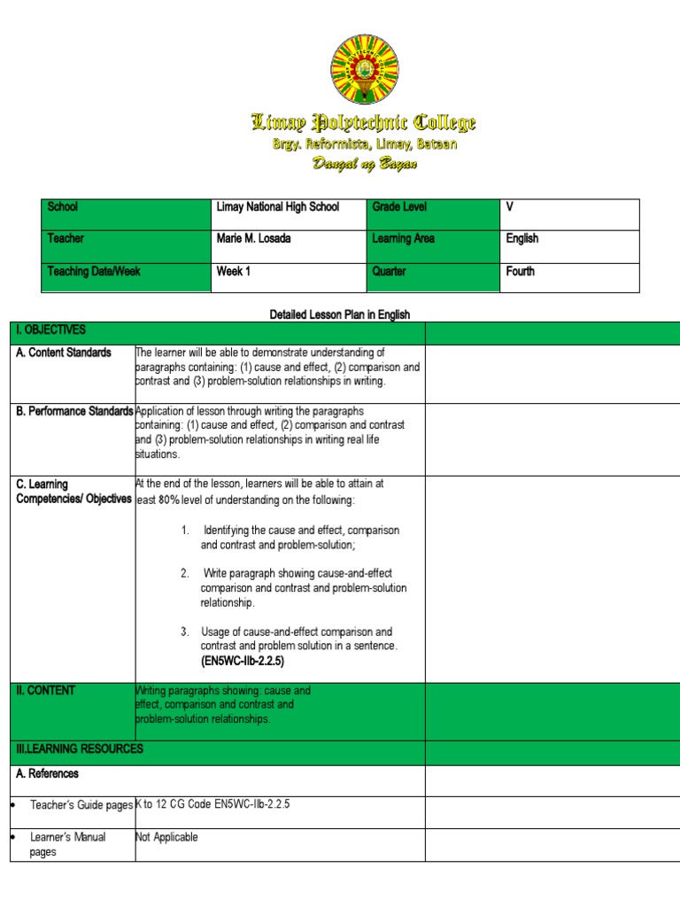Grade 5 Problem-Solution Lesson Plan | PDF | Teachers | Learning