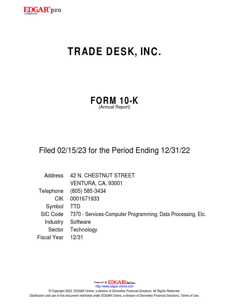 Trade Desk, Inc. FORM 10K PDF Form 10 K Advertising