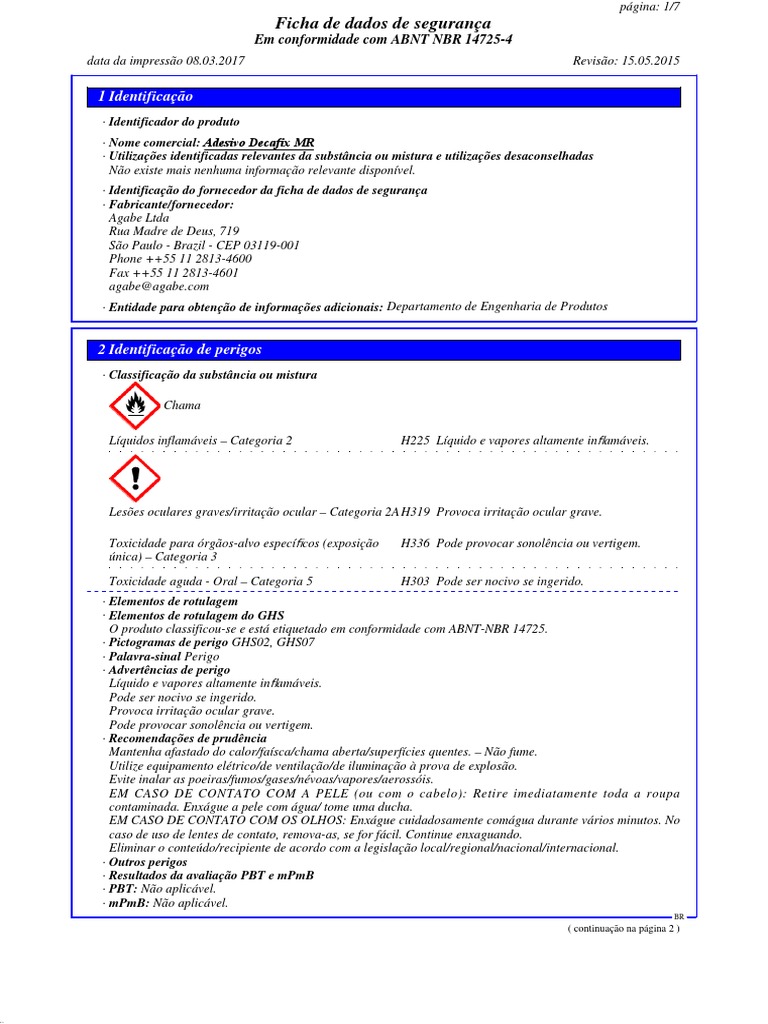 Adesivo Decafix MR (BR) - 2017 | PDF | Solvente | Temperatura