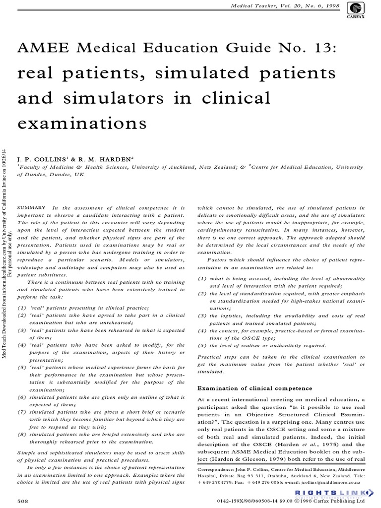 Harden collins 1998 amee medical education guide no 13 real
