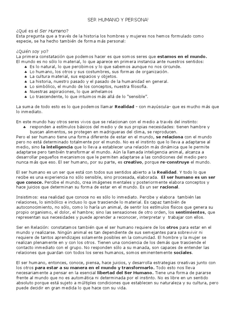 Esencia del Ser Humano y la Persona | PDF | Homo Sapiens | Pensamiento