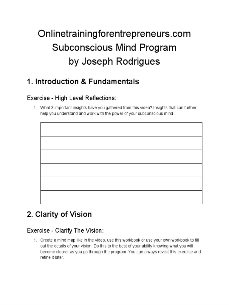 Subconscious Mind Workbook Pdf