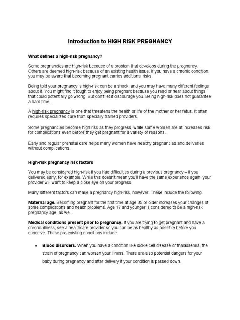 Intro To High Risk Pregnancy | PDF | Pregnancy | Childbirth