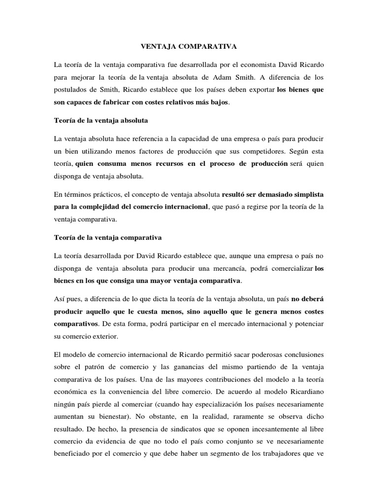 Ventaja Comparativa PDF Ventaja comparativa El comercio internacional