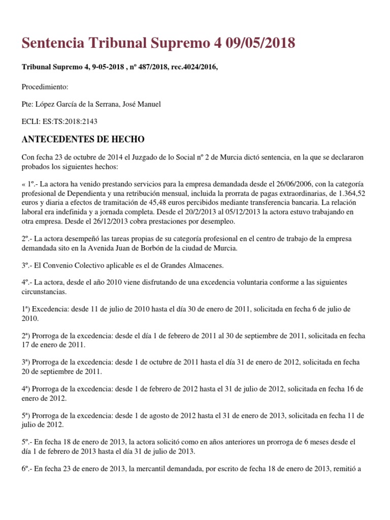 Otrosi Sentencia Tribunal Supremo 4 09 05 2018 | PDF | Sentencia (ley