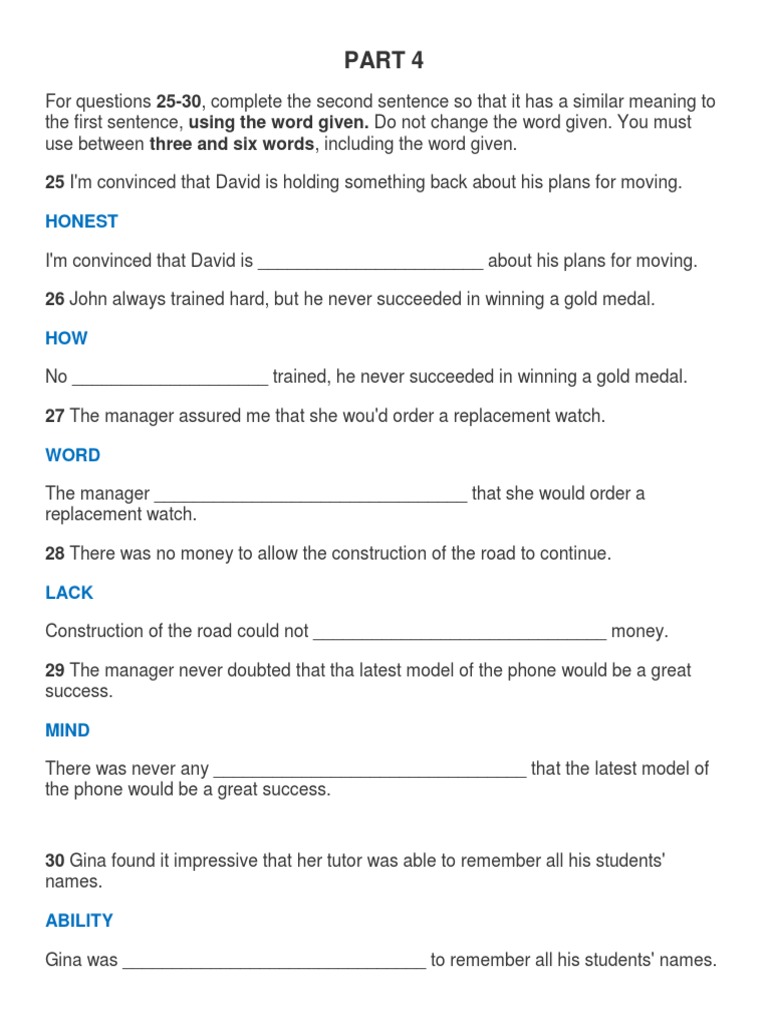 Reading and Use of English Part 4 | PDF