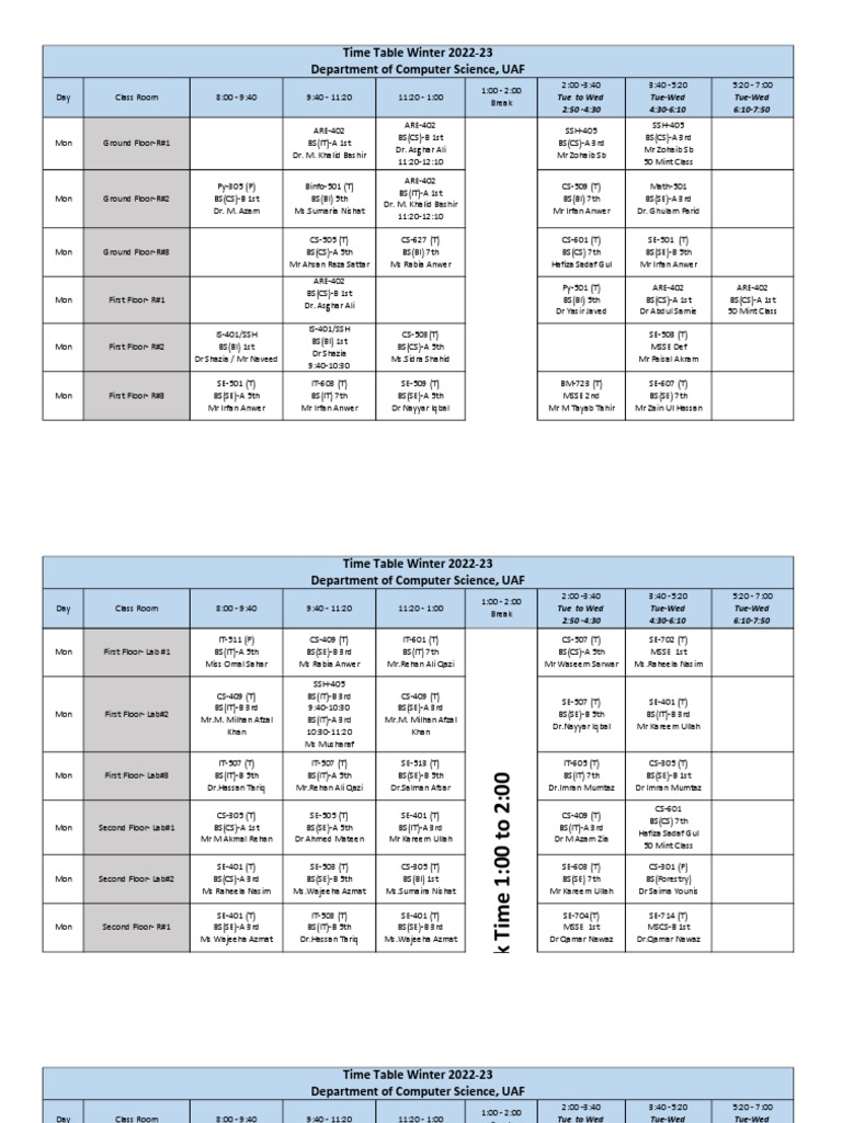 UAF Computer Science Winter 2022-23 Timetable | PDF