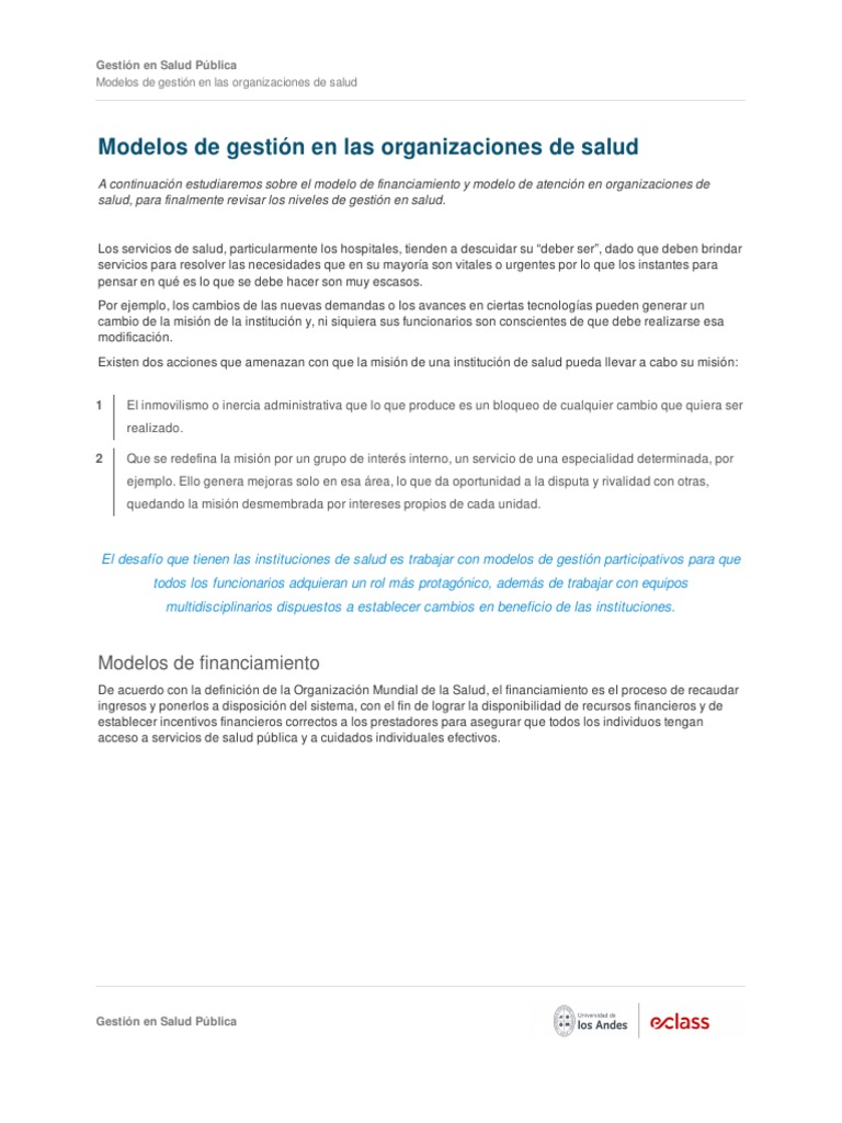 Modelos de Gestión en Salud Pública | PDF | Salud pública | Medicina